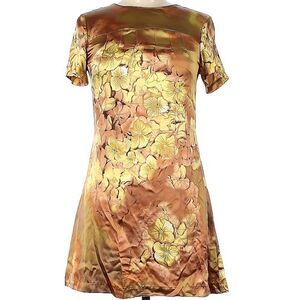 Jennifer Nicole New York 100% silk golden floral dress sz XS